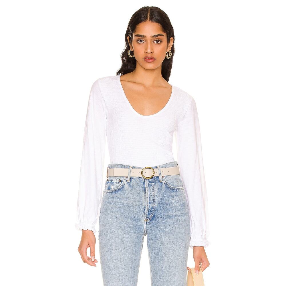 Nation Ltd Bunny Smocked White Long Sleeve Top Size M